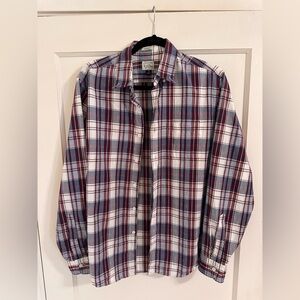 J. Crew Men's Plaid Shirt - Red, Blue, and White 100% Cotton Size M